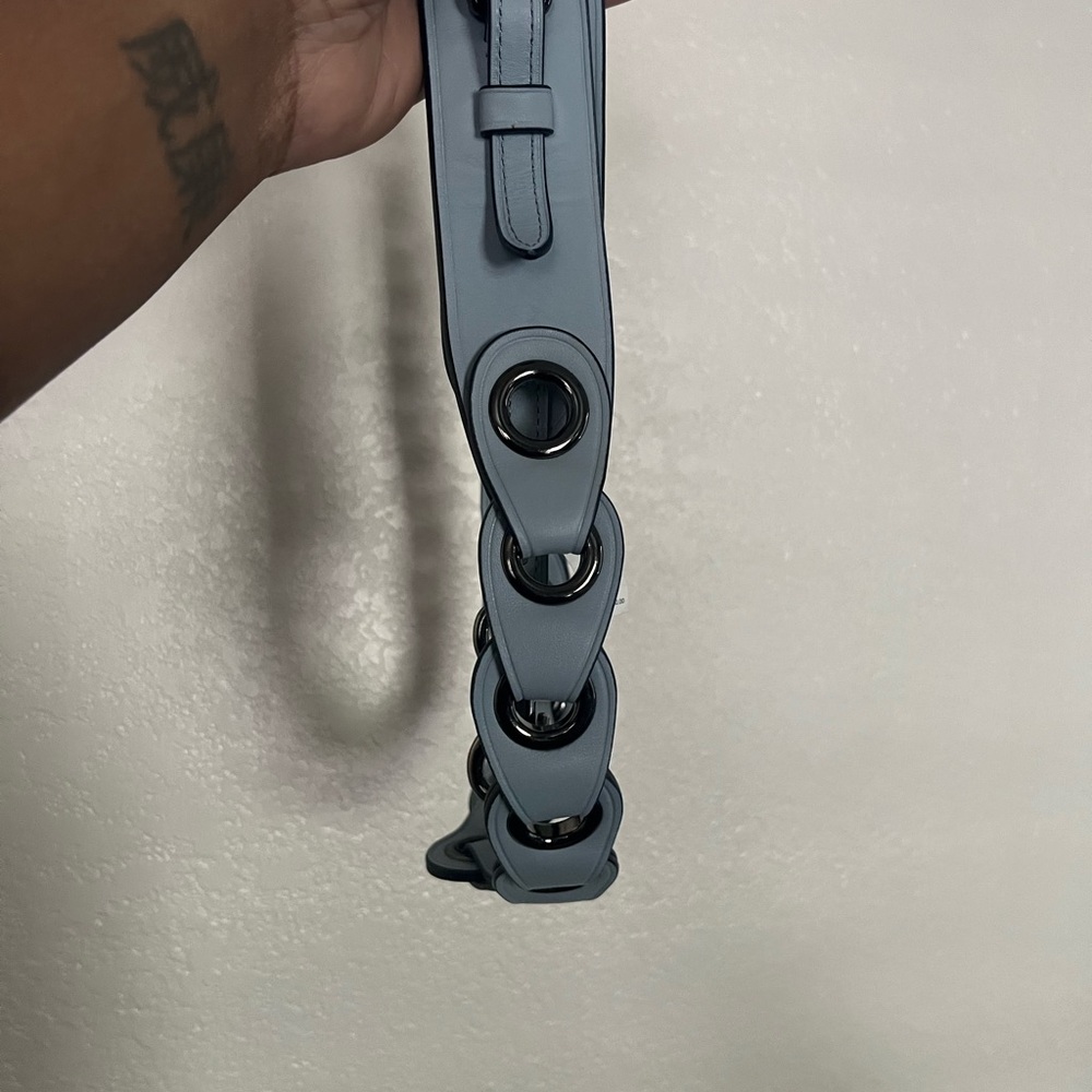 NWOT Light Blue and Gunmetal chain leather Coach Strap